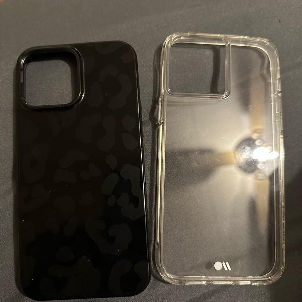 Black cheetah case and clear case mate case
